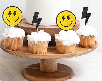Smiley Face Cupcake Toppers, Cool Dude Face, Electric Smily Face, One Happy Dude, Retro Smiley Face, Lightning Smiley Face, Boy Birthday