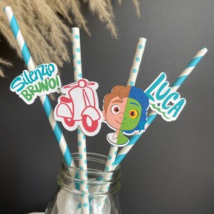 LUCA INSPIRED Paper STRAWS, Set of 12, Disney Inspired Birthday Party, Luca Birthday Party, First Birthday, Boy Birthday, Baby Shower image 3