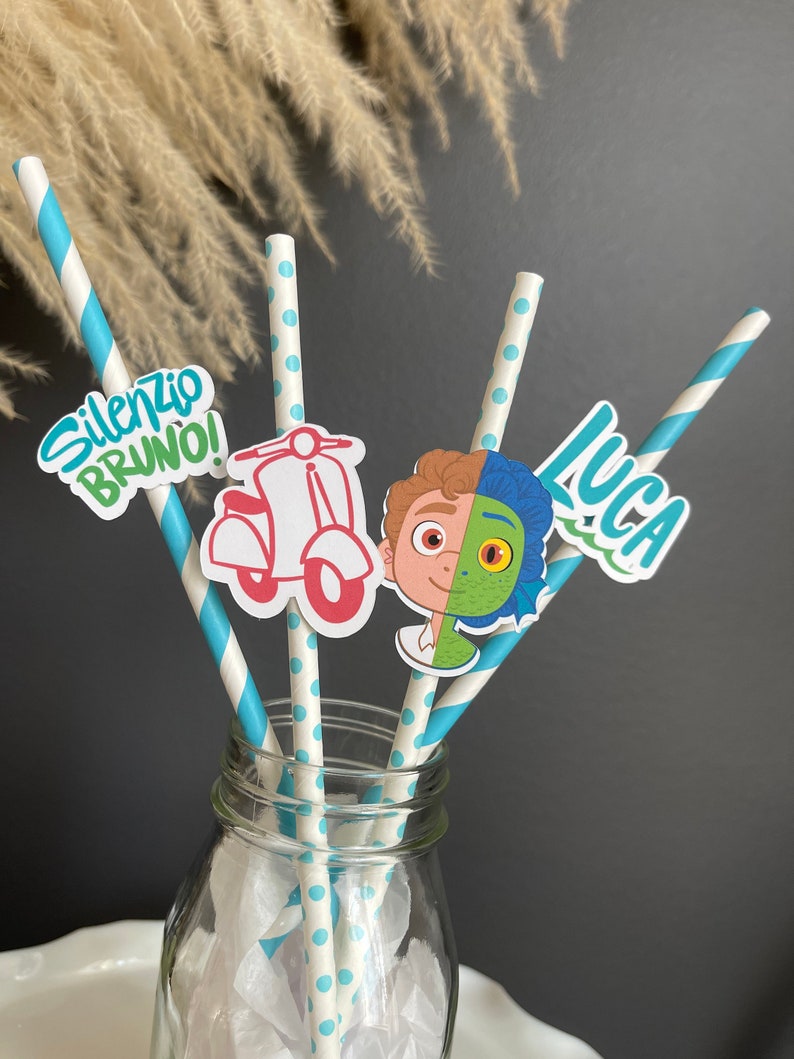 LUCA INSPIRED Paper STRAWS, Set of 12, Disney Inspired Birthday Party, Luca Birthday Party, First Birthday, Boy Birthday, Baby Shower image 3