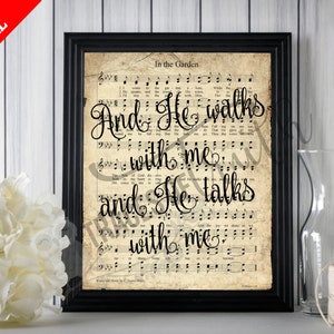 In the Garden Hymn Print | Printable Vintage Sheet Music | Antique Hymn | Inspirational Quote | Farmhouse Decor | Christian Art | Hymn