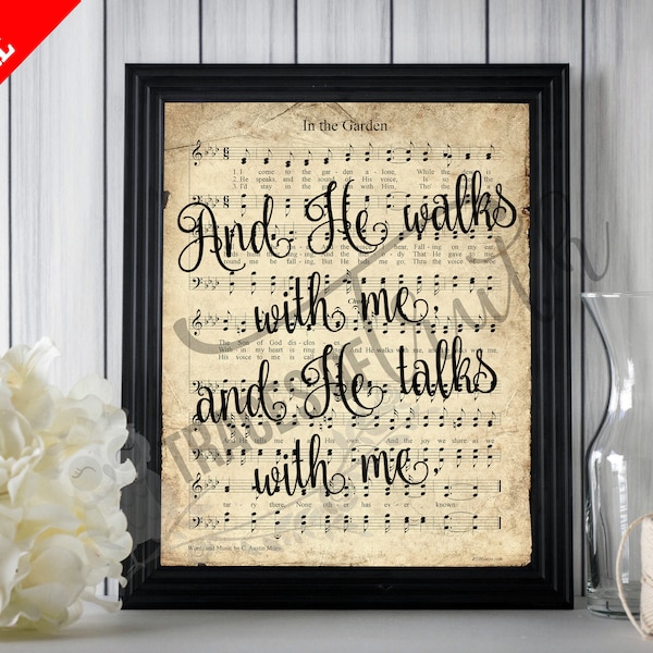 In the Garden Hymn Print | Printable Vintage Sheet Music | Antique Hymn | Inspirational Quote | Farmhouse Decor | Christian Art | Hymn