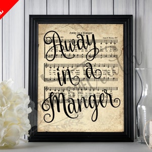 Away in a Manger Scripted Print | Printable Vintage Sheet Music | Antique Hymn | Inspirational Quote | Farmhouse Decor  Christian Art | Hymn