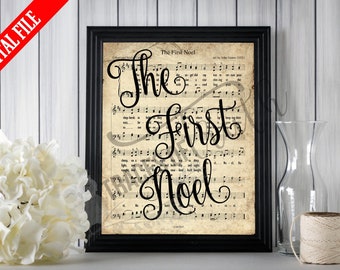 The First Noel Scripted Print | Printable Vintage Sheet Music | Antique Hymn | Inspirational Quote | Farmhouse Decor  Christian Art | Hymn