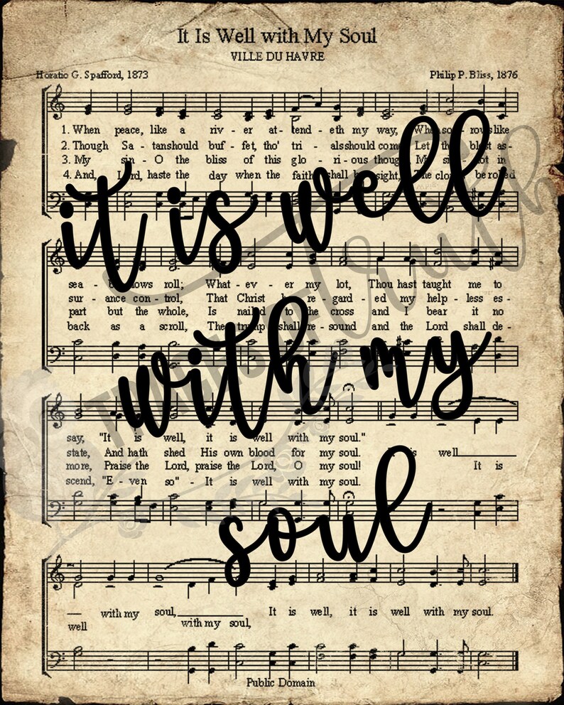 It is Well Scripted Hymn Print Printable Vintage Sheet Music Antique ...