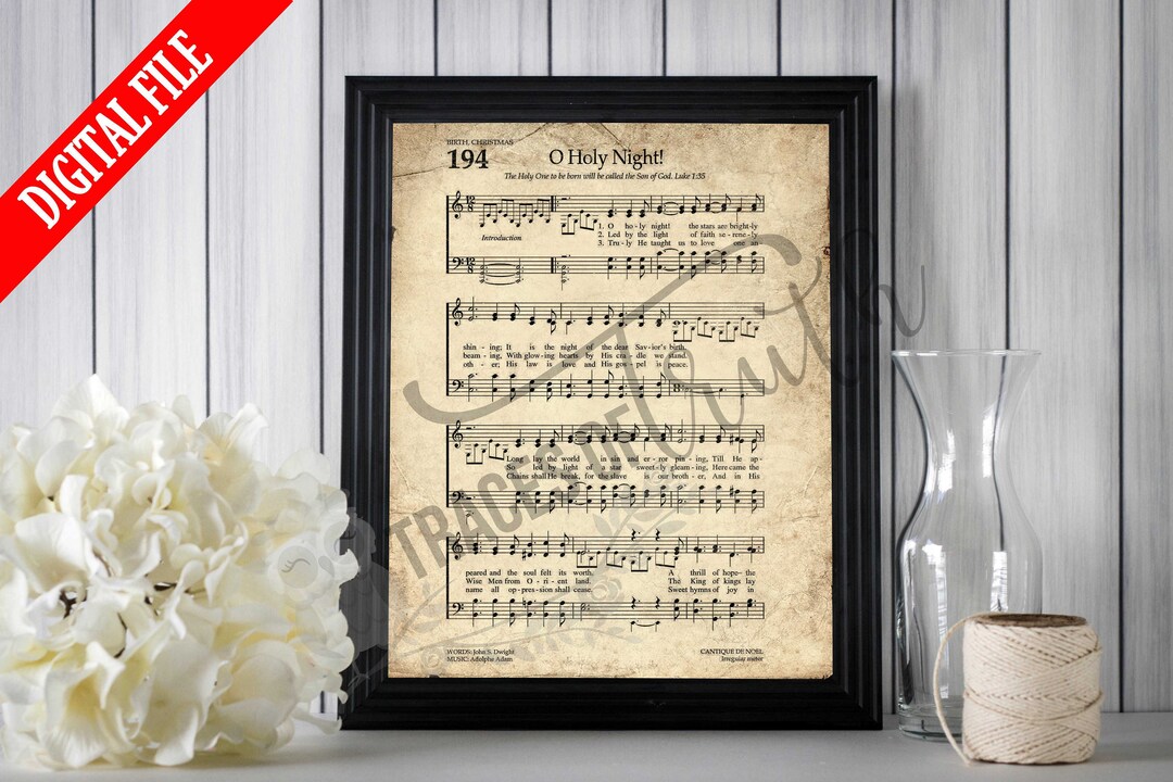 Oh Holy Night Vintage Hymn | Printable Vintage Sheet Music | Antique Hymn | Inspirational Quote ...