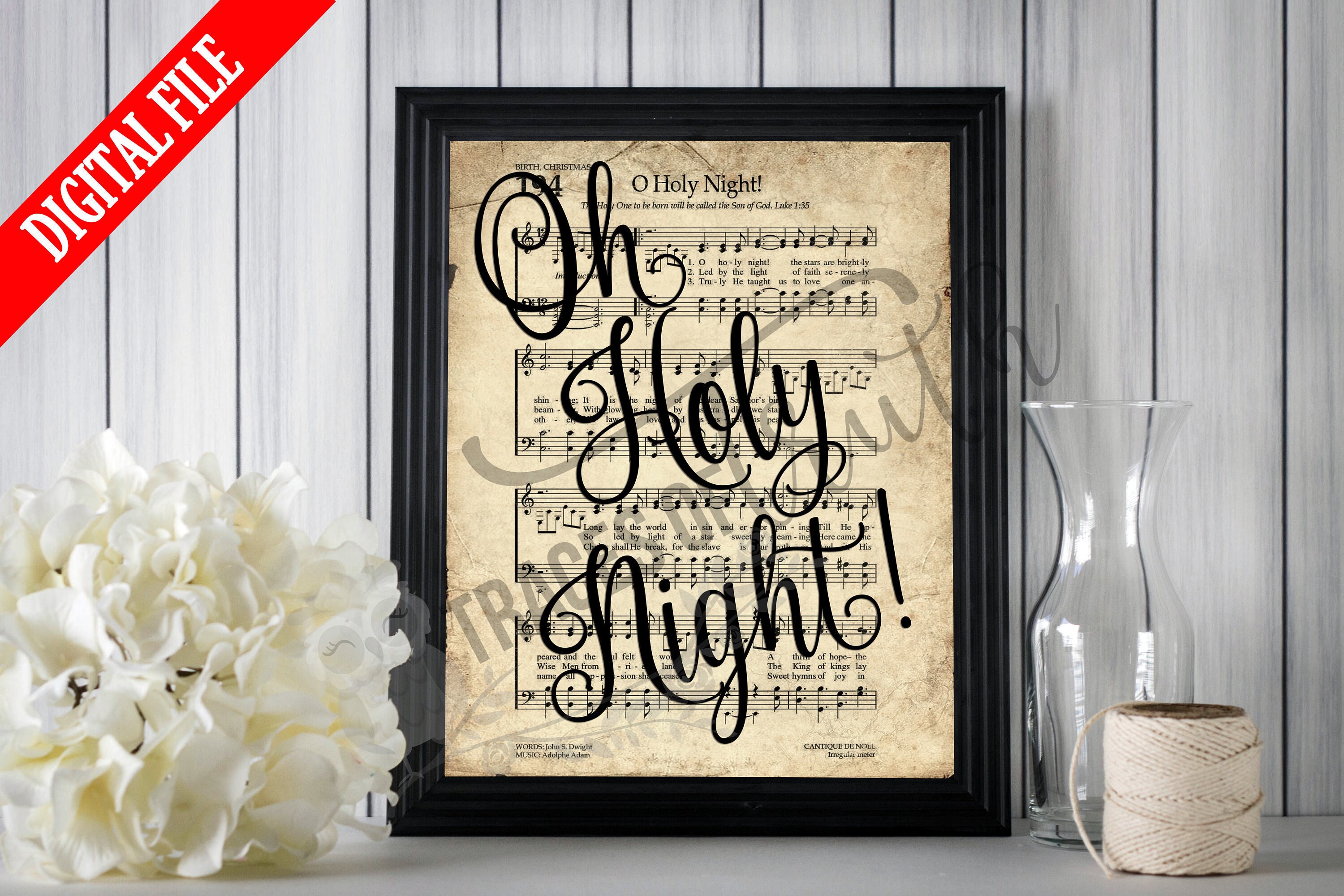 Oh Holy Night Scripted Hymn | Printable Vintage Sheet Music | Antique Hymn | Inspirational Quote ...