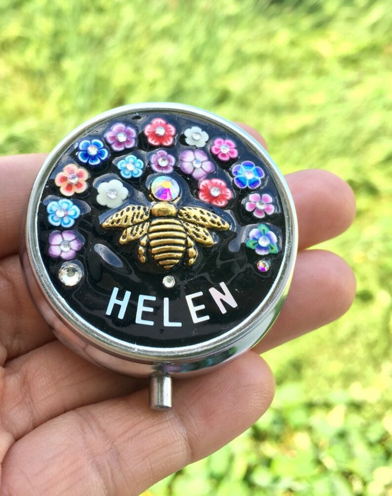 Bee Pill Case Clay Flower Pill Box Pill Box Gift PB5 Beautiful Bee Pill Box Name Customisation Pill Box case handmade design