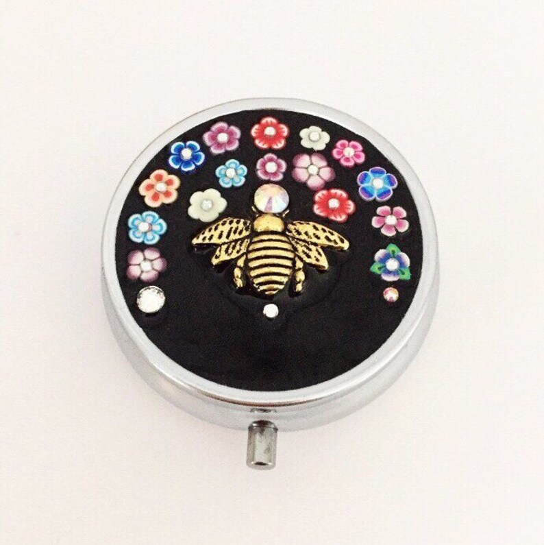 Bee Pill Case Clay Flower Pill Box Pill Box Gift PB5 Beautiful Bee Pill Box Name Customisation Pill Box case handmade design