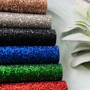 QIBU Wholesale 7pcs Chunky Glitter Faux Leather Bow Fabric Silver Sheets  DIY Bags Shoes Materials Handmade