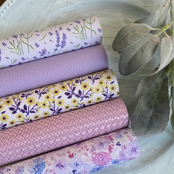 LAVENDER GARDENs Faux Leather Sheet| Synthetic Leather | Litchi Fabric | Size 7X13 | Hair Bows |