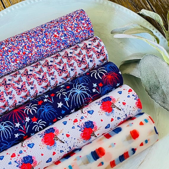 RED WHITE & BLUE| 4thofJuly| Leather Sheet| Synthetic Leather | Glitter Canvas Fabric | Size 7X13 | Hair Bows |