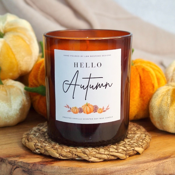 Hello Autumn Scented Candle Cosy Candle Gift - Autumn Decor - Cosy Candle Gift - Pumpkin Spice -Hygge Gift