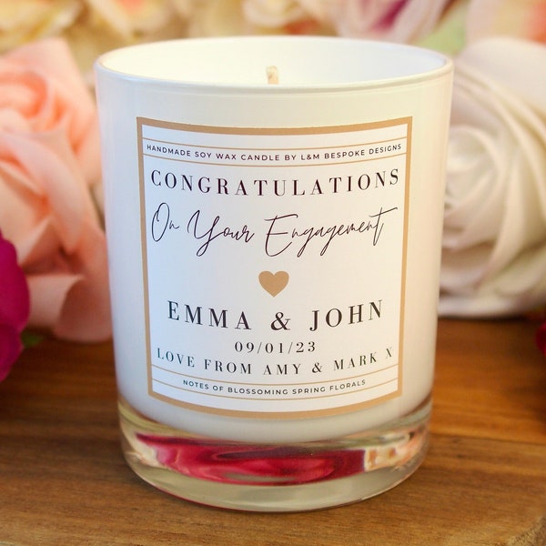 Engagement Gift Personalised Engagement Candle Gift - Congratulations On Your Engagement - New Engaged Couple - Vegan Candle