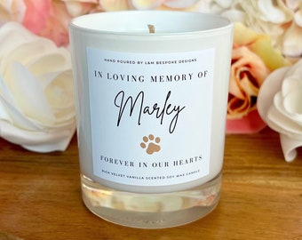 Pet Memorial Pet Loss Gift Candle - Personalised Pet Sympathy Gift Set - In Loving Memory - Personalised Vanilla Vegan Candle - Soy Wax