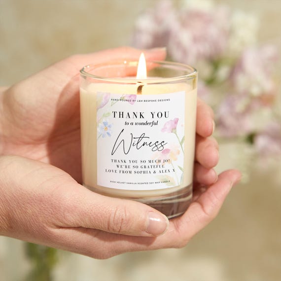 Personalised Wedding Witness Thank You Candle: Handmade Wedding Favours Appreciation Gift