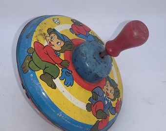 Vintage Tin Ohio Art Spinning Top Toy, Bears Playing Baseball, Baseball Bears, Bears Playing Softball