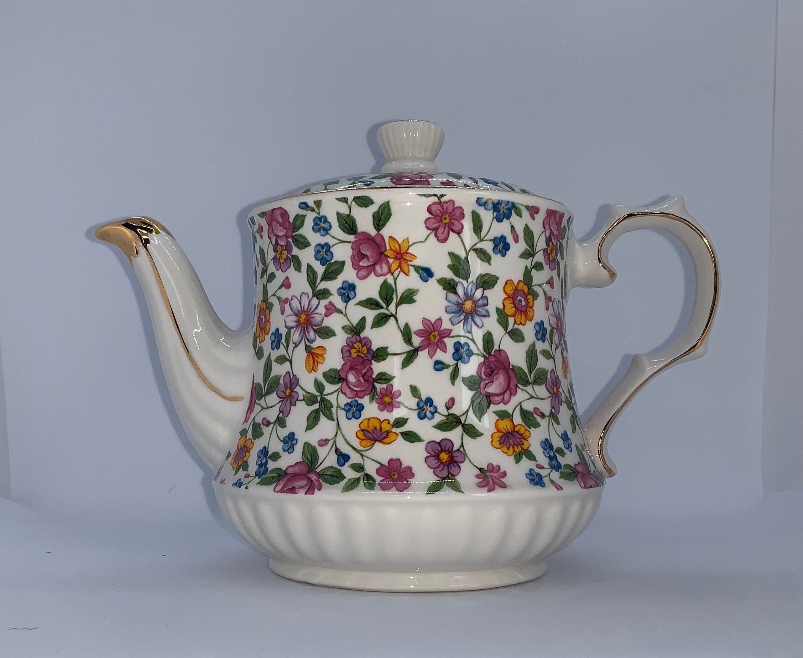 Vintage Windsor Chintz Teapot Made In England Gold Trim Etsy