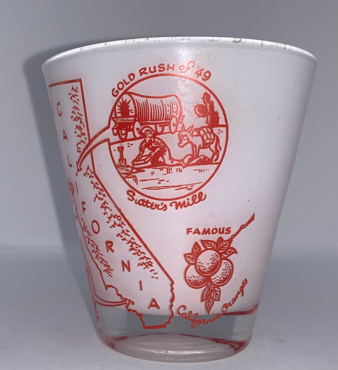 Vintage California Jigger Souvenir Glass, Frosted Large Shot Glass