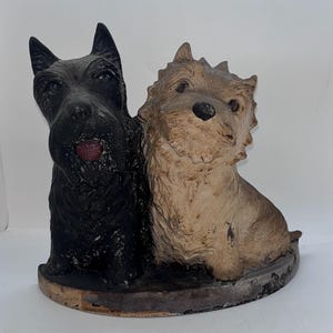 Vintage Scotch Whiskey Advertising Statue: Black Scotty & White Westie Bar Decor