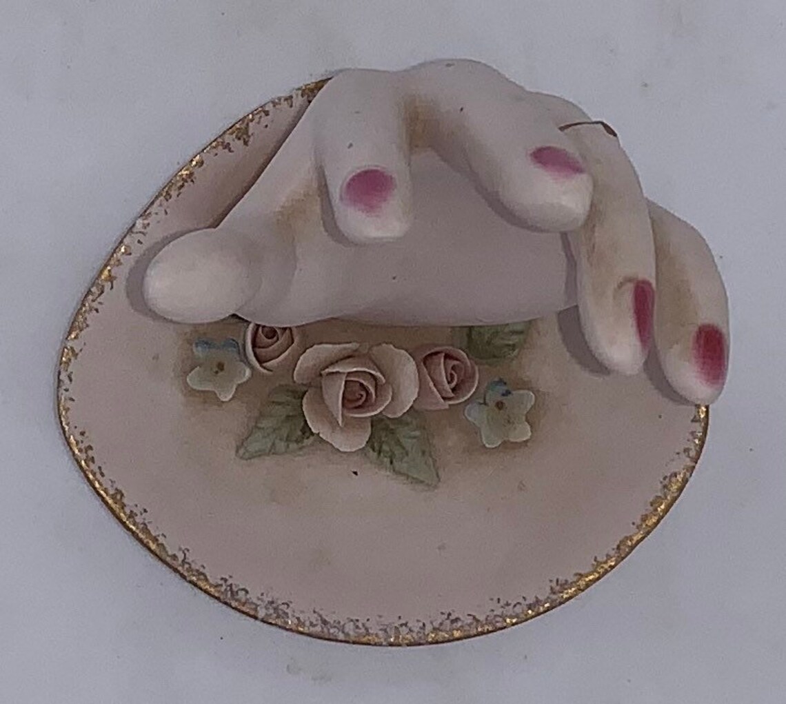 Vintage Lefton China Handpainted Ring Dish, Lady Hand Shaped Trinket