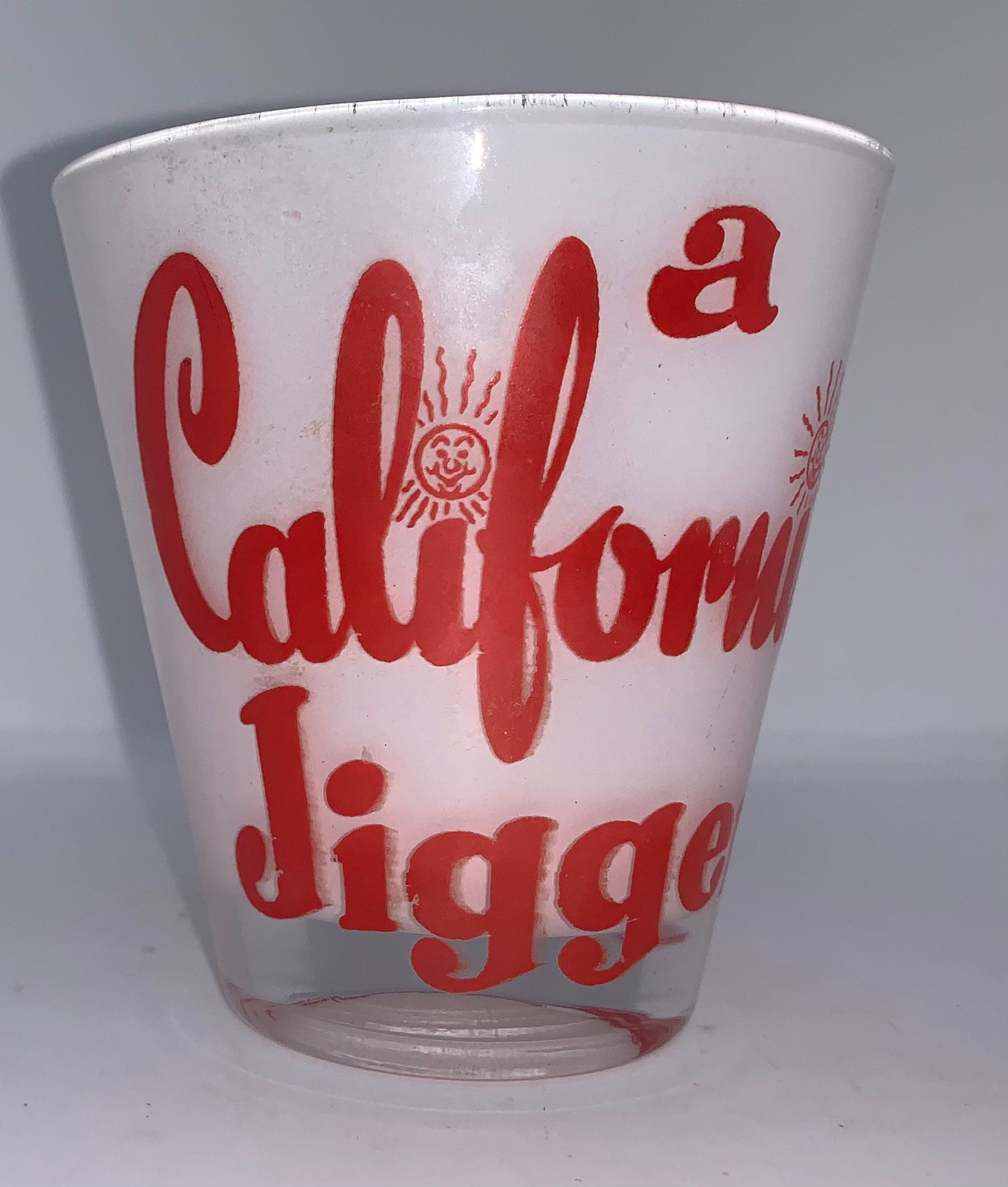 Vintage California Jigger Souvenir Glass, Frosted Large Shot Glass
