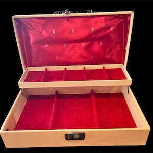 Vintage Mid Century Jewelry Box Lined With Red Satin And Velvet