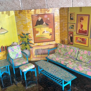 Vintage Mattel Barbie Jaren 60 Go-Together-woonkamermeubels met achtergrond