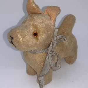 Vintage Stuffed Dog Toy, Tan Terrier Like Dog With One Floppy Ear, Good Condition, 6&quot; Long, 6&quot; Tall,