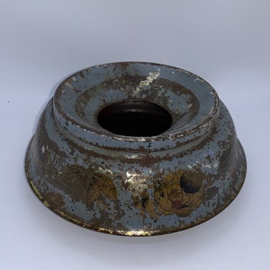 Rare Old Tin Metal Spittoon, Patina Blue And Gold With Roses, Free Shipping
