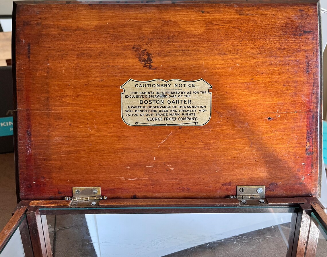 Antique Wood & Glass Display for Boston Garter, Frost