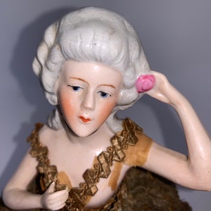 Vintage French Half Doll Pin Cushion: Silk & Lace Dress, Porcelain Doll