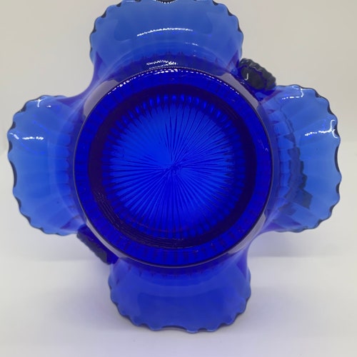 Vintage Fenton Glass Cobalt Blue Basket, Ruffled, Ridged, Excellent orders Condition, 8