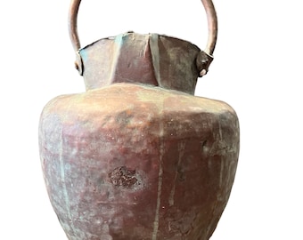 Antique Hand Forged Copper Pitcher: Primitive Water Jug, Two Spouts