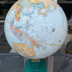 Vintage Replogle 12 Inch World Classic Series Blue Globe, 1997-1998, No Meridian, Raised Relief, World Globe, Home School Globe