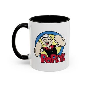 Mug, Popeye Cartoon Unique Illustration Coffee Cup, Tea Mug, Gift for Cartoon Fans, Retro Kitchen Decor, Comic Character Gift, Ceramic Mug