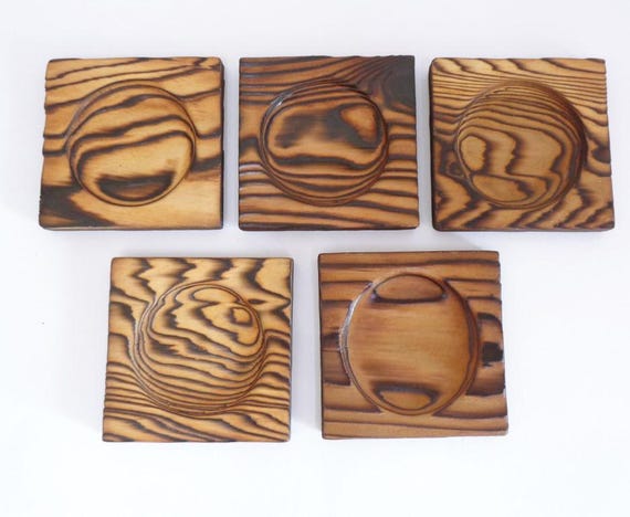 虫明焼/Ushiage yaki Chataku Coasters Japanese Yakusugi Cedar Wood Handmade Saucers for