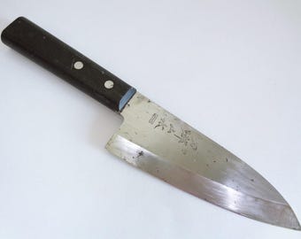 Deba knife Japanese Handmade Sharp Carbon Steel blade & Hardwood handle, Rust-DEFECTS #8480