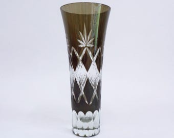 Japanese Edo Kiriko cut glass Hand made Vintage Vase Tumbler decorative Tall vessel #8490