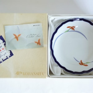 Koransha Plates set 5 pcs.Vintage Orchid Lace Plate Porcelain Cobalt Blue Scalloped Top-quality Koransha porcelain Dessert plate,boxed #7251