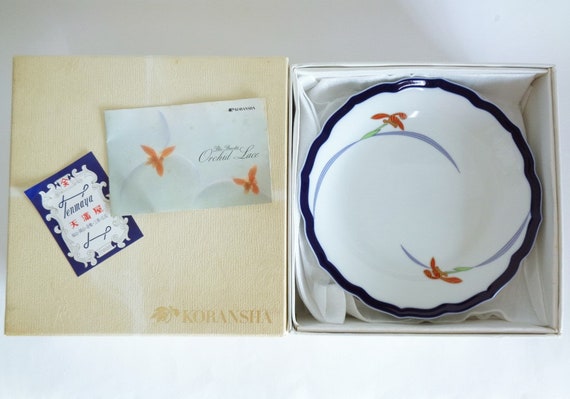 ​【Unused】 Koransha Bowl & Plates (5pcs) Koransha Plates Set 5 Pcs.vintage Orchid Lace Plate Porcelain