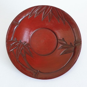 Posavasos Chataku antiguo, patrón de bambú tallado a mano, platillo de té de madera Kamakura-bori japonés, pequeño RASGUÑOS #7003