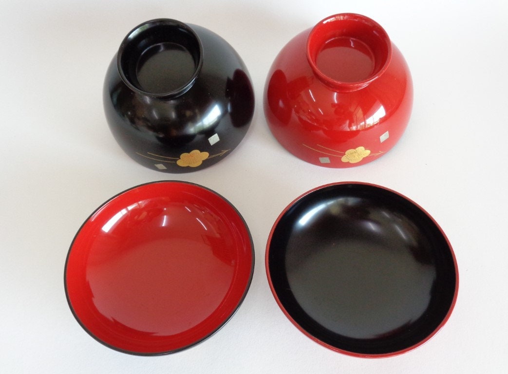 Bowls with lids pair/Japanese Urushi Lacquer Gold Makie Etsy