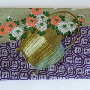 Furoshiki cloth &quot;Flowers in basket vase&quot; Gift cloth FUROSHIKI / Japanese wrapping cloth Cotton Furoshiki cloth,Vintage unused #S6703