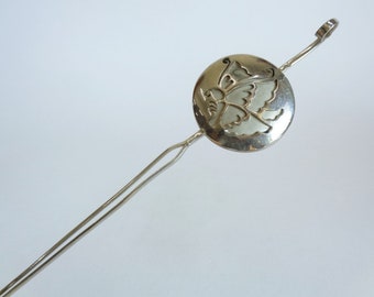 Antique Kanzashi Japanese Kimono Hair Ornament Silver Metal Hairpin #8319