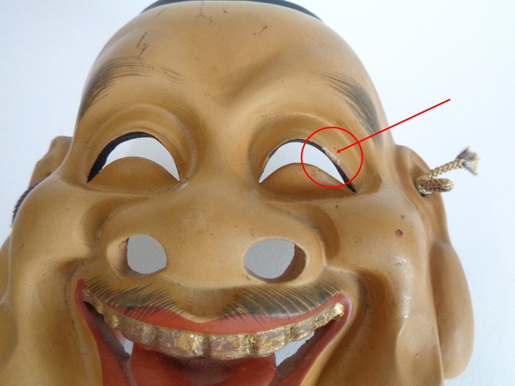 Antique Japanese Kyōgen Mask, Handmade Clay-ceramic Ornament