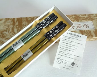 Japanese Chopsticks set 2, Handcrafted Wajima-nuri Urushi Lacquer wooden Chopsticks,Vintage Unused boxed #S7073