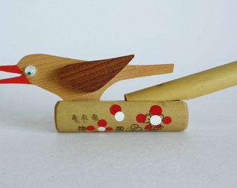 Wooden-Bamboo whistle Bird Japanese folk craft #S2646