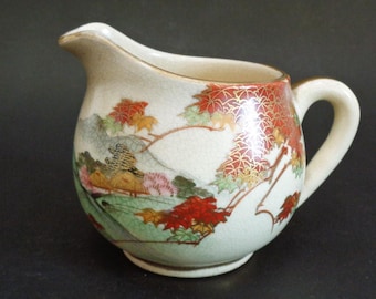 Antique Japanese Satsuma Pitcher Hand Painted vessel  Meiji era pottery, Marked #8503