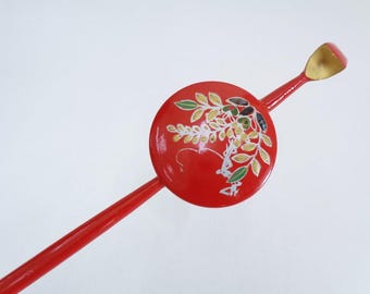 Hairpin Kanzashi Japanese Handmade Lacquered wood Kimono Hair Ornament with Maki-e #8503