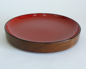 S7025# Natural wood tea plate, Japanese Urushi Red lacquer Kashiki plate Hand made sweets-dessert serving dish,Unused,Price for one